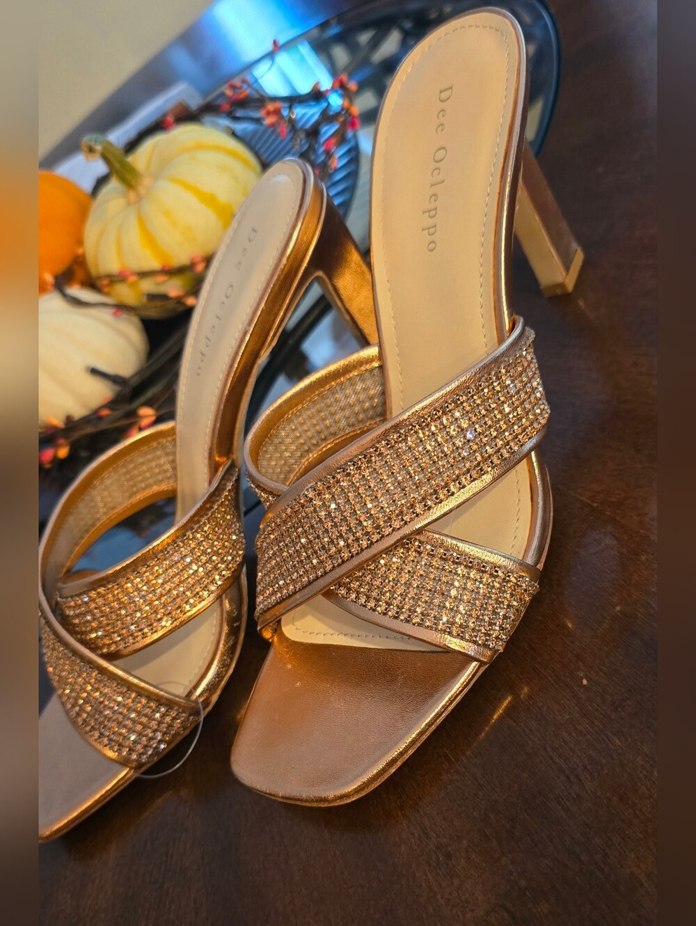 Dee Ocleppo Women's Sz 10 Rose Gold Crystal Slide Heels - Like New - Picture 7 of 12